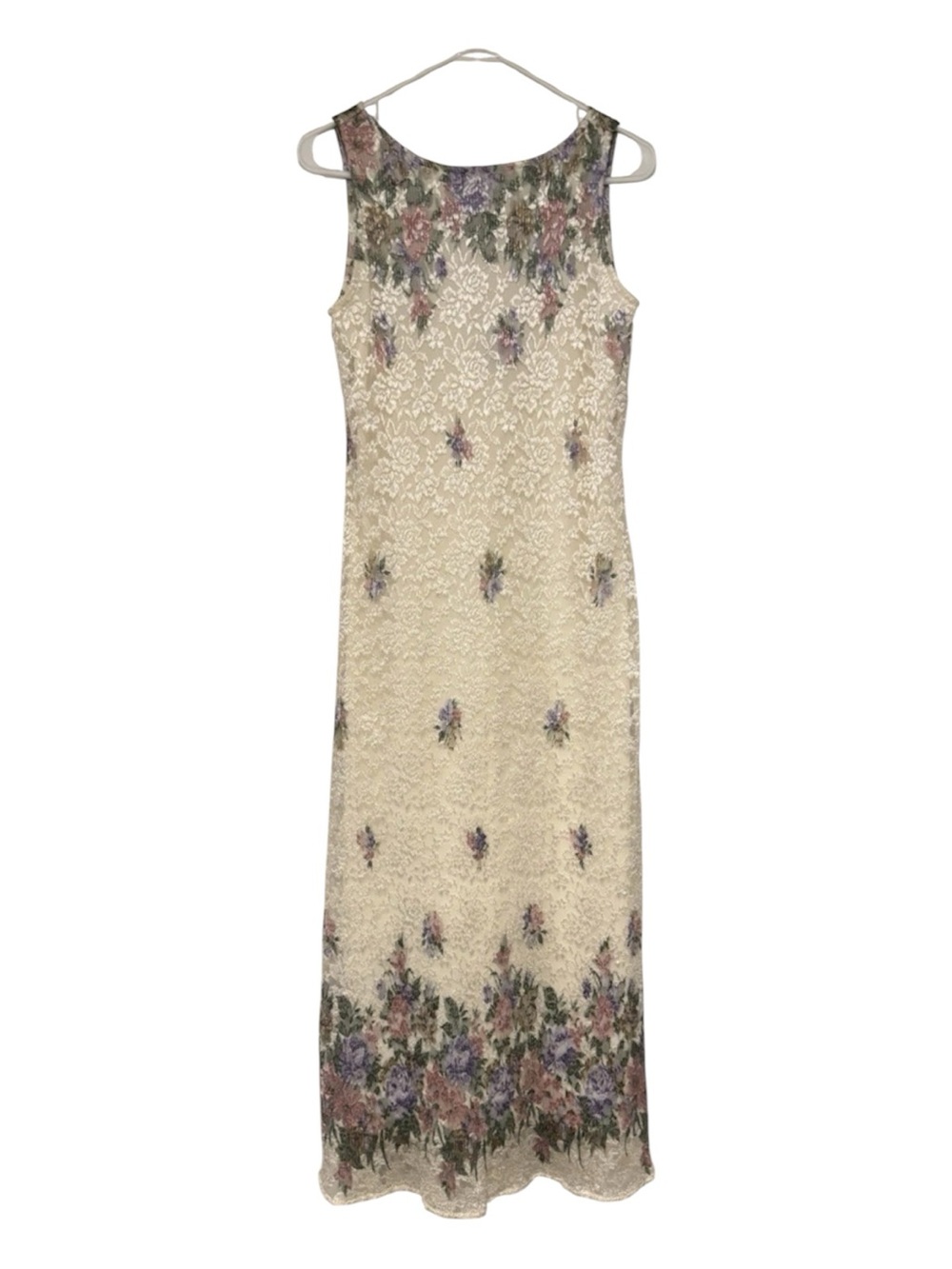 Vintage Median One Sleeveless Cream Floral Lace Maxi Dress